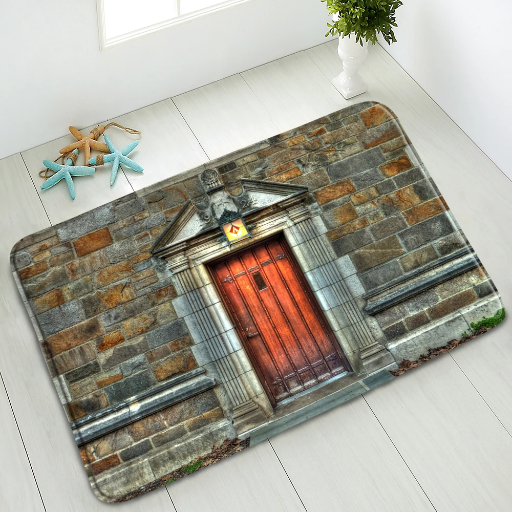 

Building Shower Curtain Retro Door Window Bathroom Non-Slip Mats Living Room Kitchen Bedroom Doormats Washable Carpet Home Decor