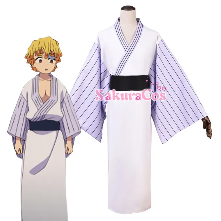 

Anime! Demon Slayer: Kimetsu no Yaiba Agatsuma Zenitsu Bathrobe Kimono Lovely Uniform Cosplay Costume For Unisex Free Shipping