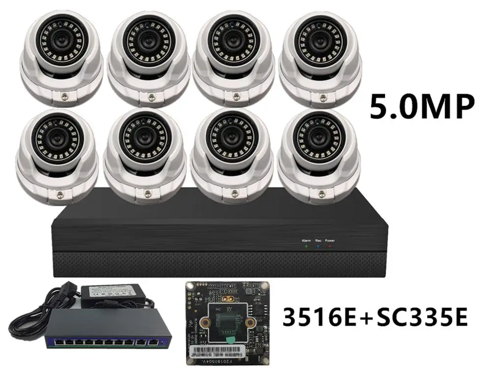 8CH/4CH 5.0MP 4.0MP 3.0MP 2.0MP безопасности комплект 2592*1944 2560*1440 XM550+ SC335E NVR 48V коммутатор питания через ethernet H.265 ONVIF CMS XMEYE P2P облако