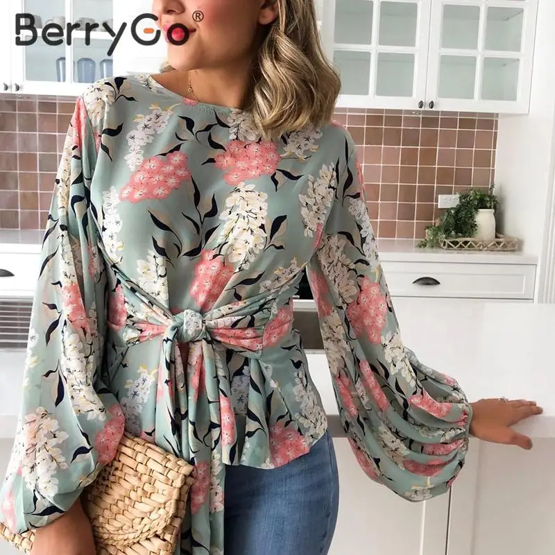 BerryGo Повседневная блуза с длинным рукавом и цветочным принтом Женская винтажная