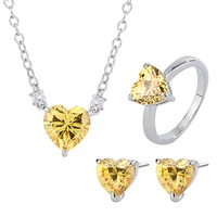 2021 new trend vintage heart citrine gemstone necklaceearringsring party engagement set elegant wedding fine jewelry for women
