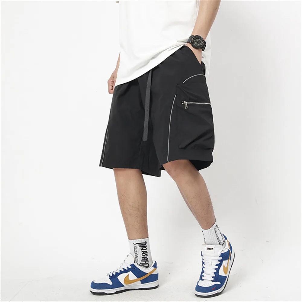 

LINDSEY SEADER Men's Streetwear Short Summer Hip Hop Oversized Big Pockets Harajuku Drawstrings Cotton Casual Jogger Shorts