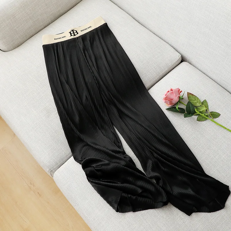 

Black Pants Women Fall Spring Wide Leg Pant Loose Straight Large Size High Waist Casual Trousers 2020 Solid Elastic Waist