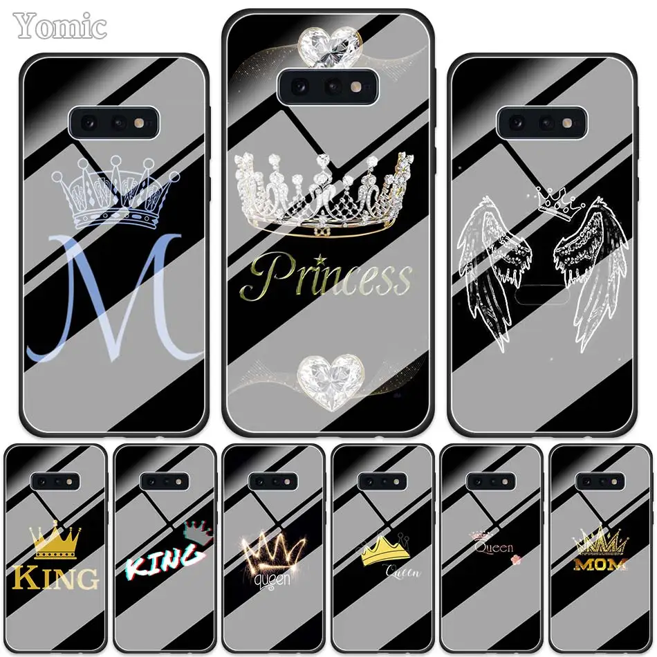 

Queen and king crown Tempered Glass Phone Cases for Samsung Galaxy S20 FE S21 Note 20 Ultra 10 Lite 9 S10 S9 Plus S8 S10e Cover
