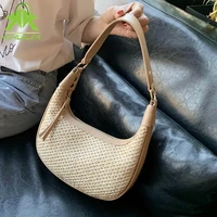 straw underarm bag for women 2021 new bohemian small knitting summer purse and casual handbag vacational bucket beach bags