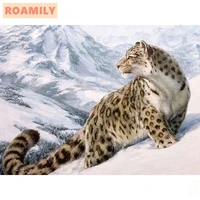 roamilydiy full roundsquarediamond painting leopard snowdiamond embroidery animalspictures with rhinestoneswall painting