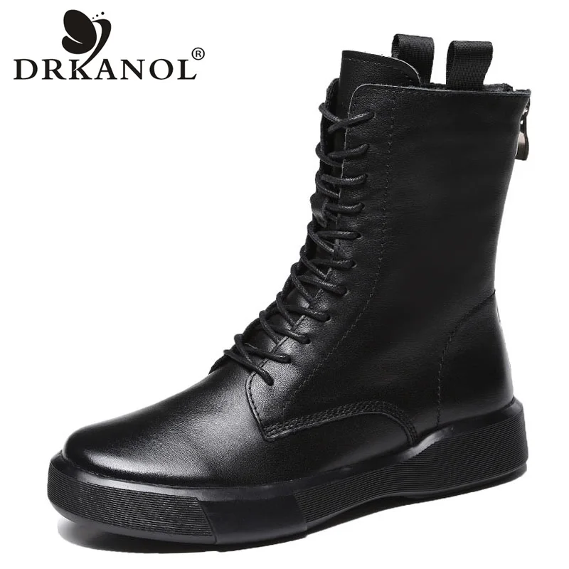 Фото Ботинки женские DRKANOL, из 2021 натуральной кожи, на плоской подошве, теплые, Осень-зима, 100% №1