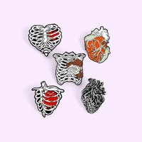 punk gothic brooch rib organ shaped brooch creative grey heart brooch skull heart anatomy lapel pin badge jewelry gift