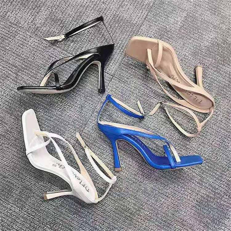 

2021 Summer New Ankle Strap Women's Sandals Wild Summer Fashion Thin Section High Heels Narrow Band Banquet Dress Sexy Women
