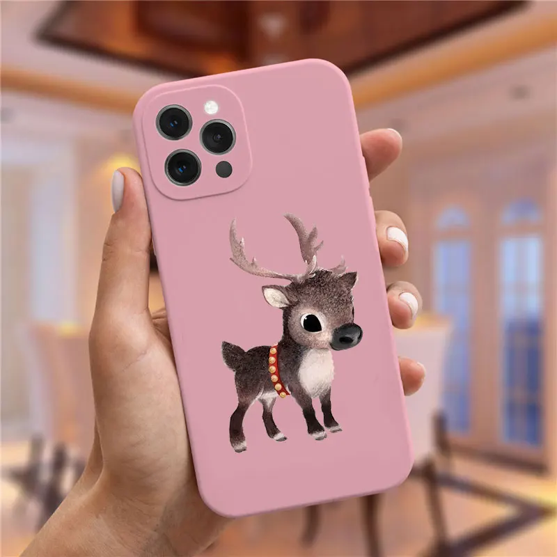 Christmas New Year gift Santa Claus Christmas elk pink Phone Case For iPhone 13 Pro 11 Pro Max 12 mini XS XR 6S 8 7 Plus Cover