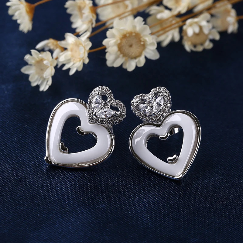 TUHE романтическое сердце ювелирный набор сияющий кристалл серьги гвоздики колец белая керамика для женщин