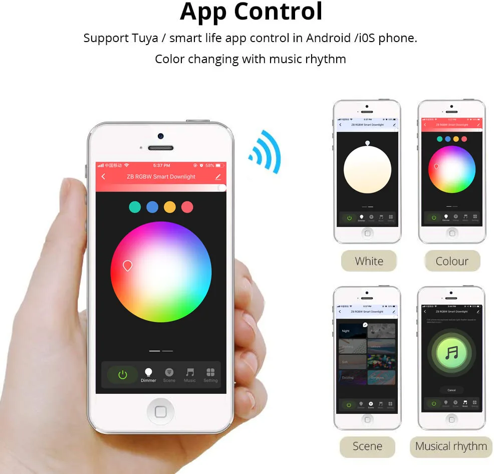 Tuya ZigBee светильник работает с Zigbee Hub Smart RGBW светодиодный встраиваемый потолочный