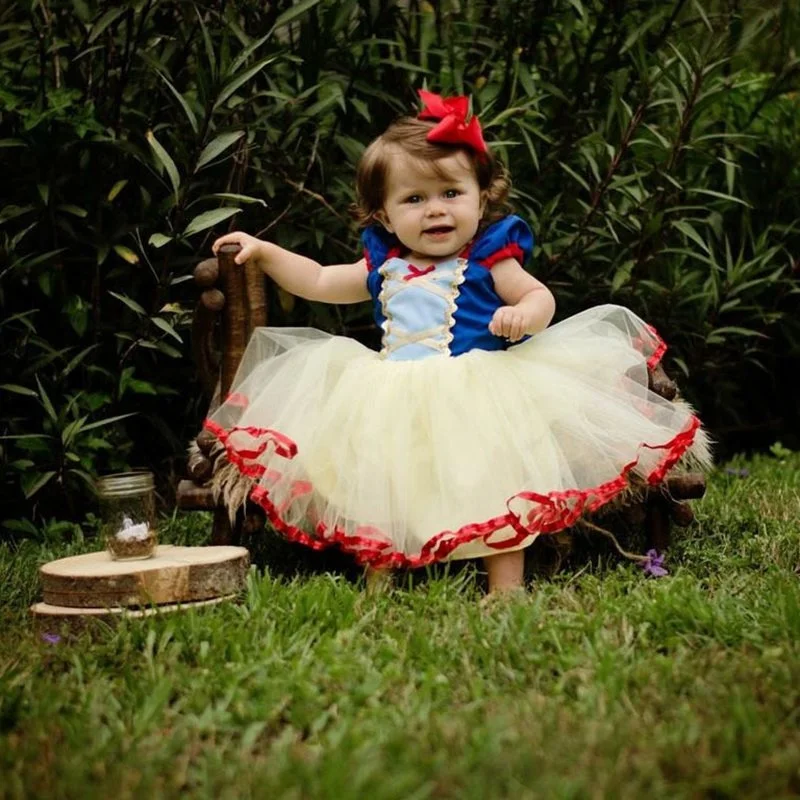 

new design girl snow white princess costumes cosplay cute kids performance clothes cartoon girls chiffon dress party clothing