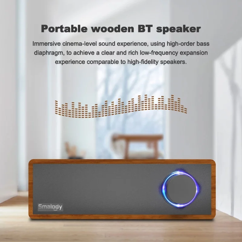 

Портативные деревянные беспроводные Bluetooth-колонки, 10 Вт, двойные колонки, 3D стерео, объемный звук, сабвуфер, динамическая диафрагма, музыкал...
