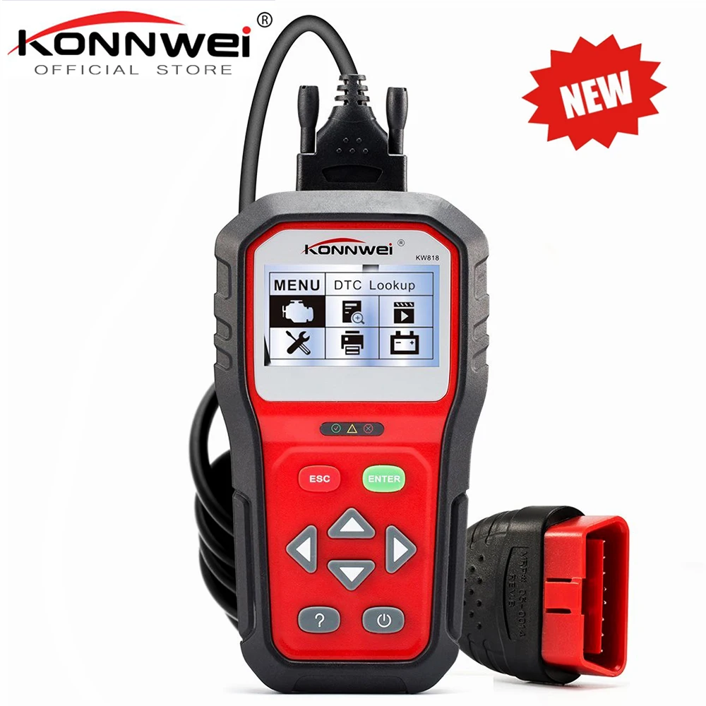 

KONNWEI KW818 Enhanced OBDII EOBD ODB2 Car Diagnostic Scanner 12V Battery Tester Check Engine Engine Automotive Code Reader Tool