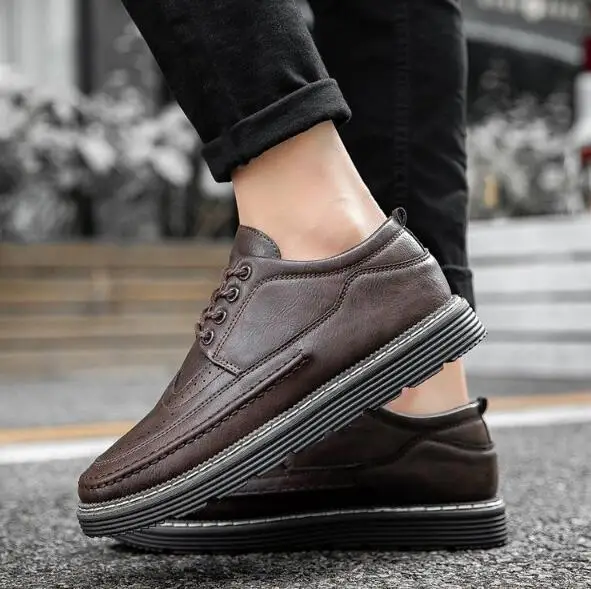 Брендовая Осенняя мужская повседневная обувь Модные кроссовки Кожаная Мягкая