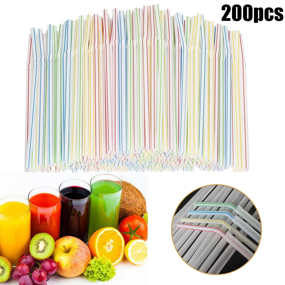 

200X Striped Straws Bendy Assorted Coloured Birthday Party Drinking *100% Brand New And High Quality