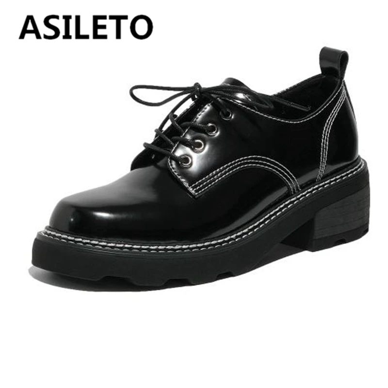 

ASILETO Shoes for women 2021 Tacones Cool Pumps For Lady Round Toe Mid Block Heels Genuine Leather Lace-up Spring Casual S2781