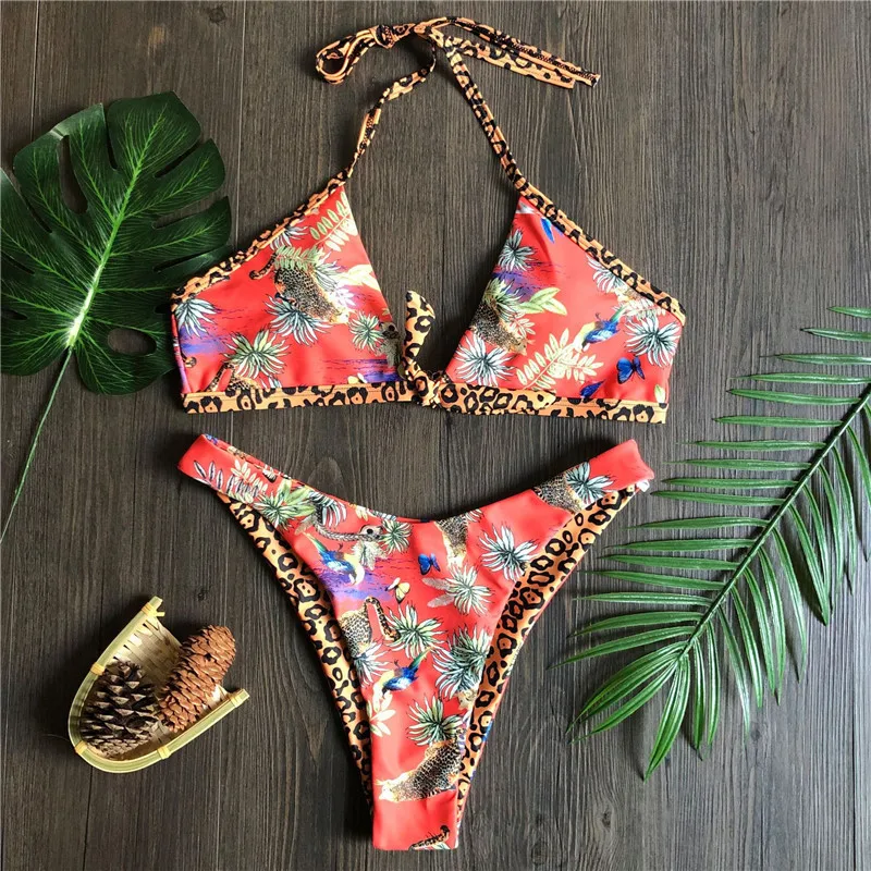 Сексуальный купальник с принтом женское треугольное бикини 2020 оборками Женский