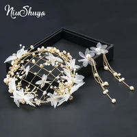 niushuya handmade bridal wedding fedoras hair jewelry silk yarn pearl headpieces wedding accessories beautiful headwear