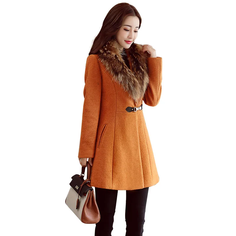 

Women Coats Artificial Fur Collar Woolen Warm Slim Solid Womens Coats Winter 2019 New Mid-Length Single Button Wool Women Coats