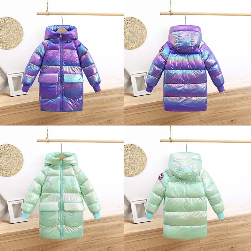 

Children Winter Jacket Girls New Boys' Cotton-padded Coat Teenage Long Waterproof Parka Kids Hooded Shiny Space Cotton Outerwear