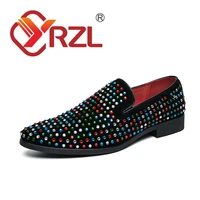 yrzl loafers men luxury rhinestone decoration moccasins men casual black flat non slip party club dress shoes for men