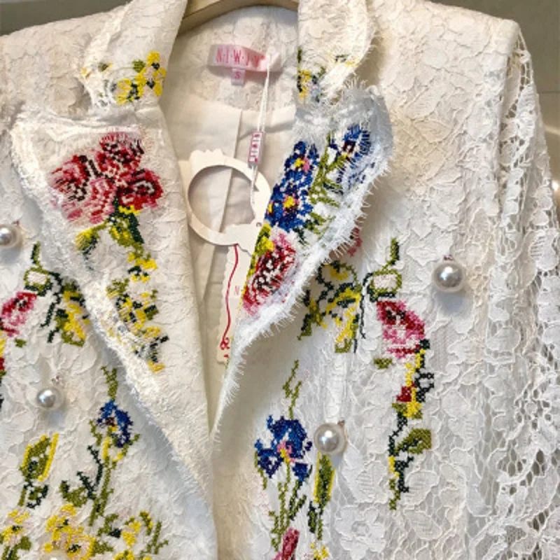 Dressnow/женское роскошное кружевное пальто, летняя вышивка, Цветочный жемчуг, двубортное Женское пальто с карманом