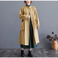 2021 winter loose street wear korean retro big pockets are thin mid length coat windbreaker jacket casaco feminino inverno