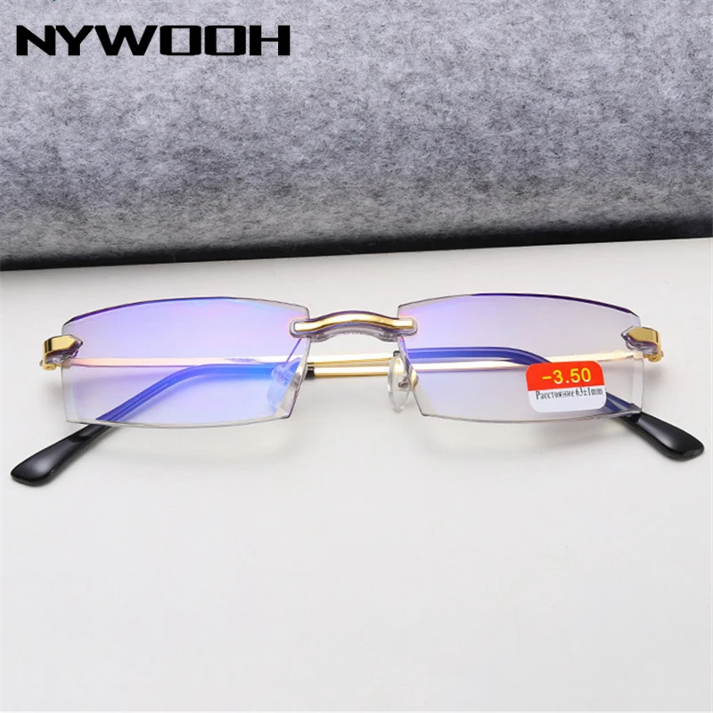 

NYWOOH готовые очки для близорукости для женщин и мужчин, анти-синий светильник, бизнес близорукие очки, очки без оправы из смолы унисекс-4,0