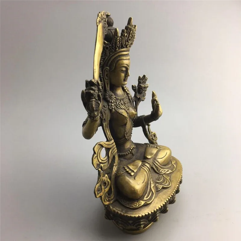 Старая китайская статуэтка Будды из тибетского серебра в стиле фэн-шуй листового