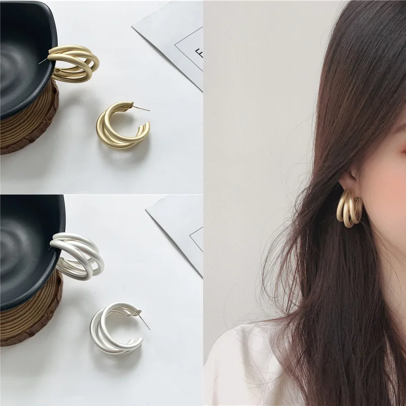 Корейские гипербольные металлические серьги кольца C образной формы