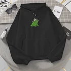 Толстовка женская утепленная свободного покроя, Свитшот в стиле Харадзюку, повседневное худи с милым принтом лягушки, утепленный пуловер с капюшоном, осень