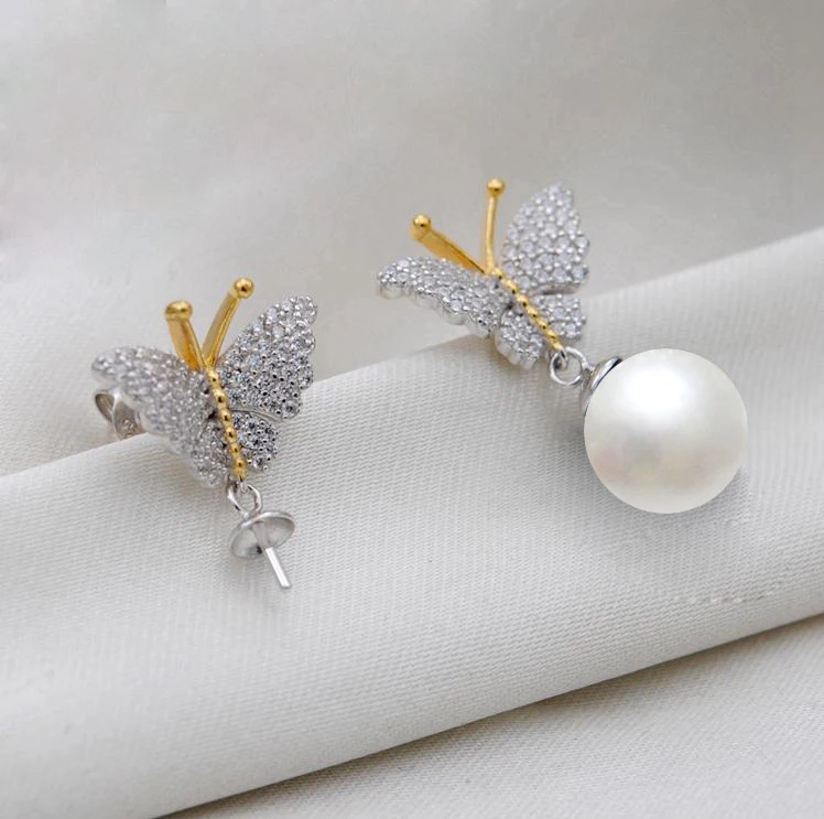 Earrings MeiBaPJ Настоящее серебро 925 проба Ювелирный Комплект бабочка натуральный круглый жемчуг кулон кольцо серьги Свадебные украшения для женщин - Цвет камня: Earrings