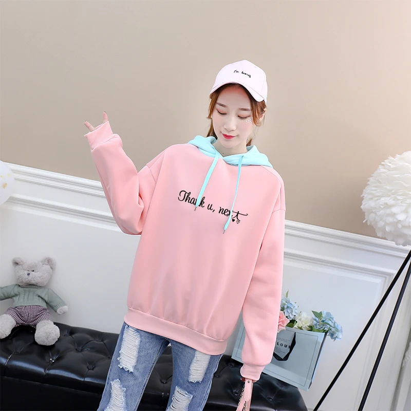 

Thank You Next Hoodies Sweatshirts Women Streetwear Casual Harajuku Fleece Letter Print Drop Shoulder Spell Color Spliced Hooded