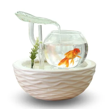 Creativity Table Top Water Fountain Small Glass Aquarium Fish Tank  Indoor Office Desktop Decoration Waterfall Kit
