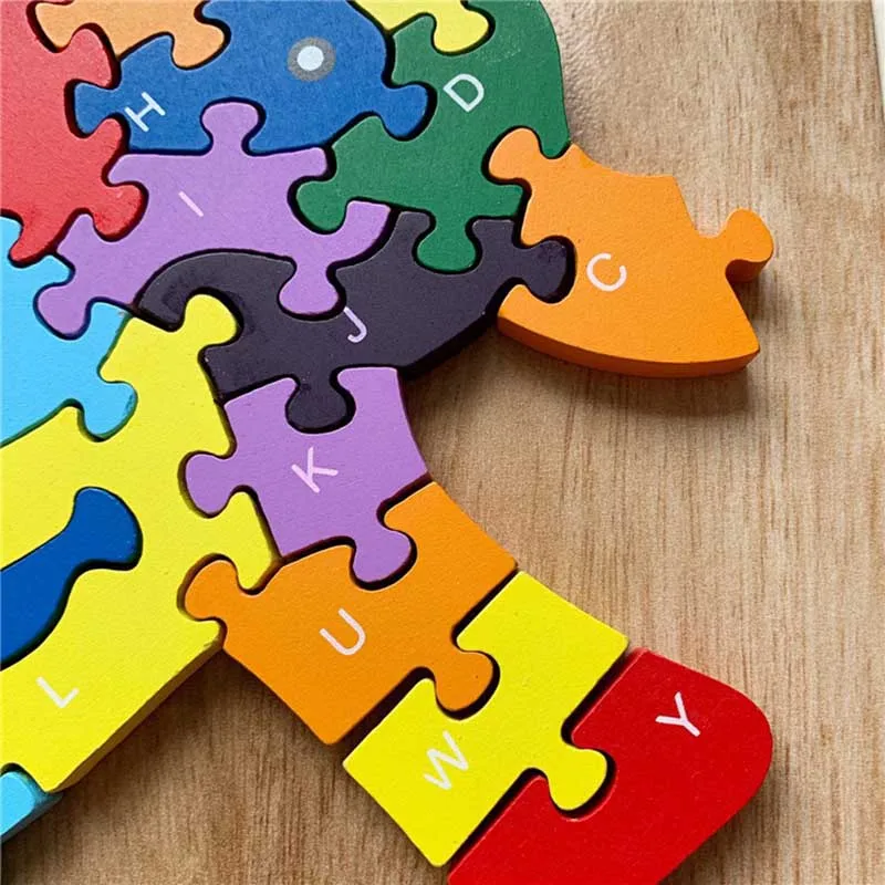 

Wooden 3D Jigsaw Educational Toys Animals Elephant Cow Dinosaur Puzzle Wood Toys Kids Numbers Alphabetic Letters Learning Toys