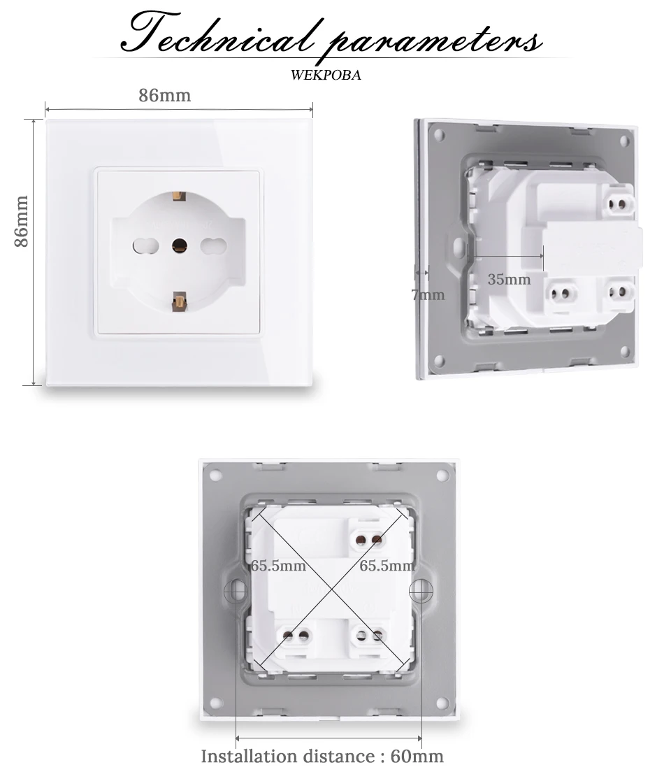 Розетка WEKPOBA с интерфейсом Type-C настенная розетка из поликарбоната/акриловой