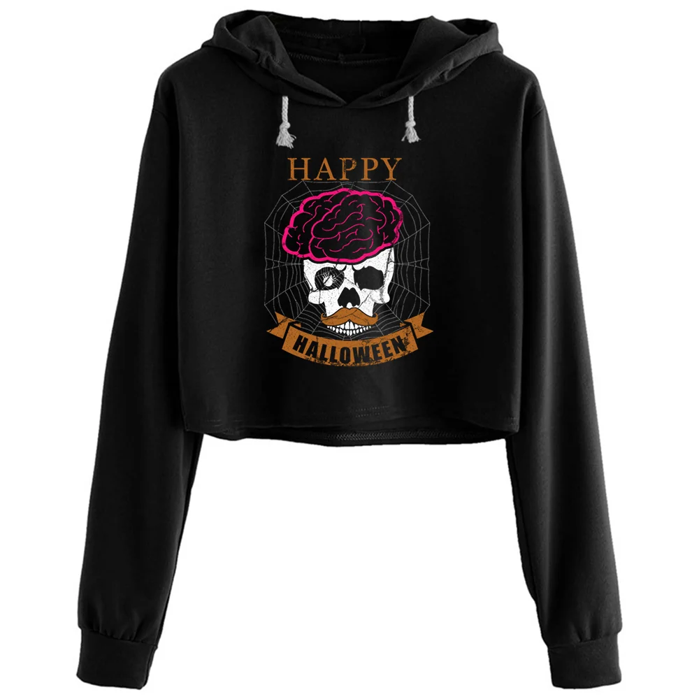 

Skull Halloween Crop Hoodies Women Kawaii Goth Grunge Harajuku Pullover For Girls