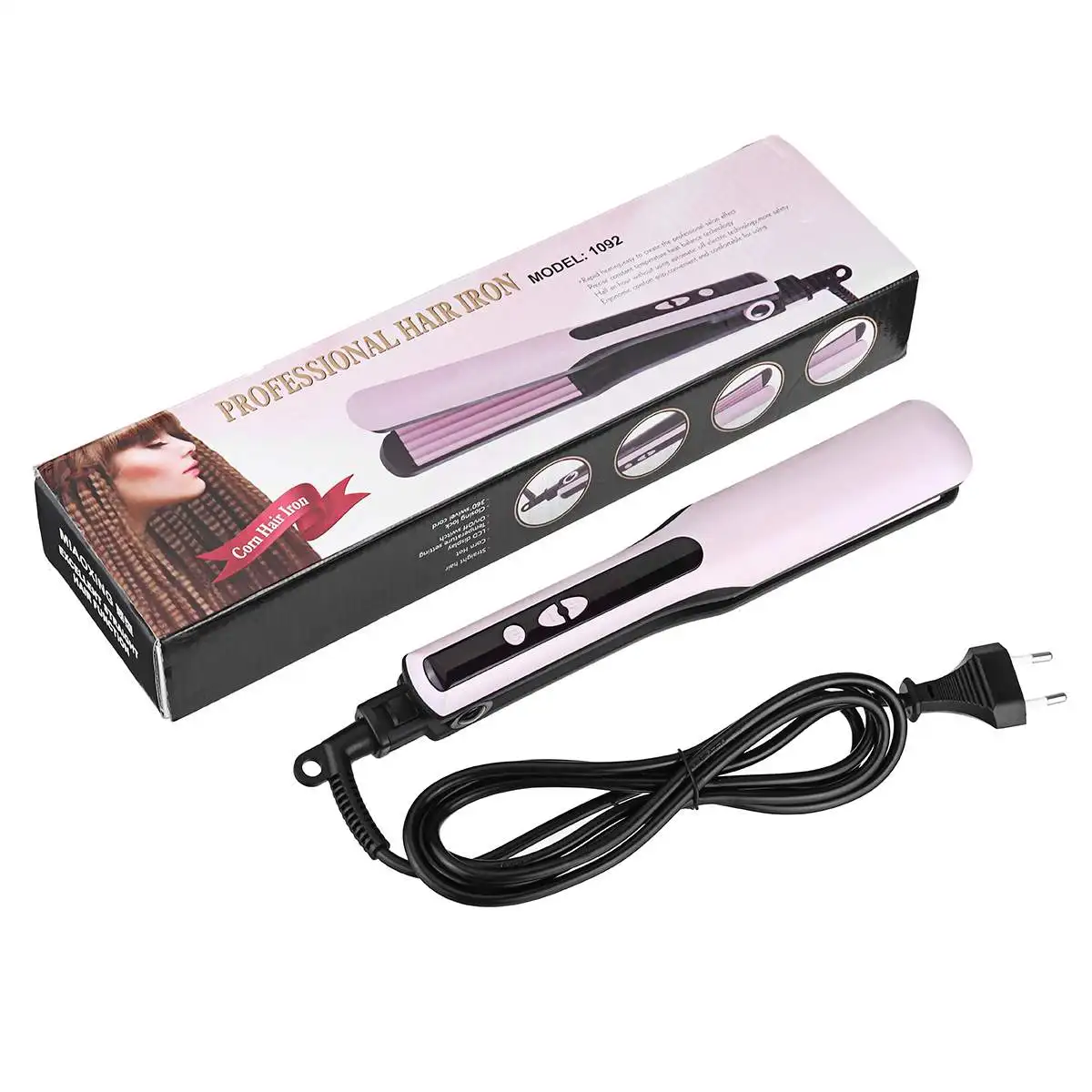 

Professional Ceramic Coating Small Portable Hair Straightener Splint Hair Curler Curling Iron Splint US/EU Plug 2 In 1