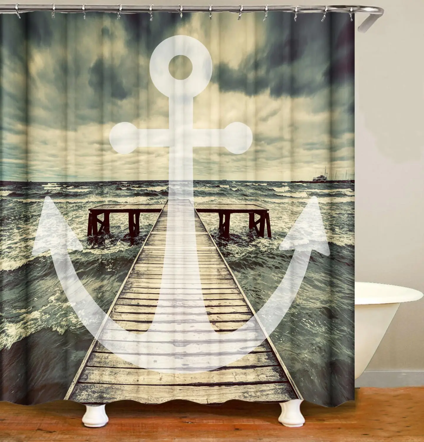 Якорь душ Шторы красно-белую полоску с принтом Водонепроницаемый Ванная комната