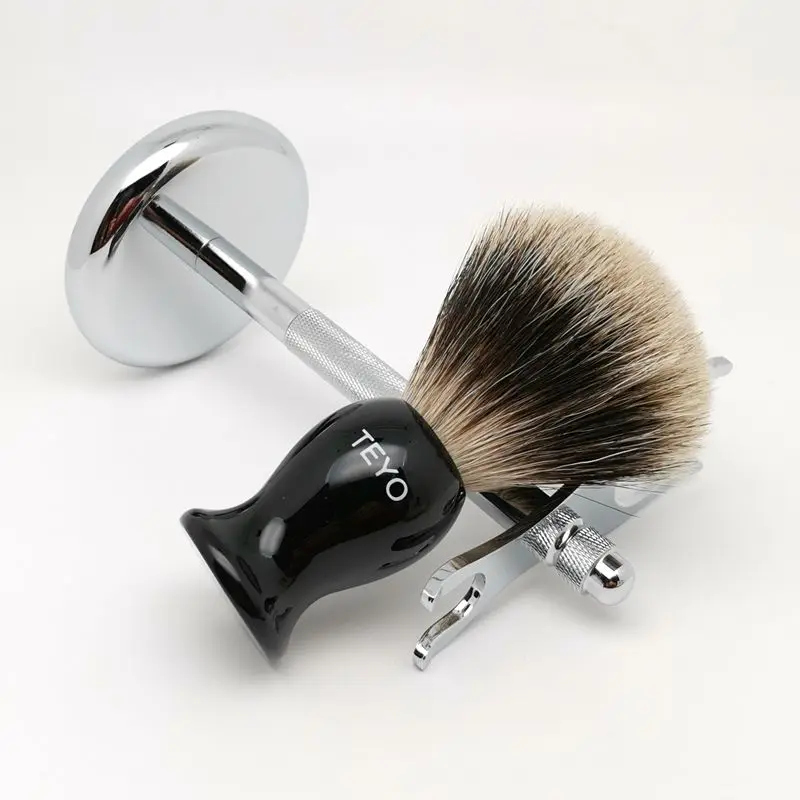 TEYO Two Band Fine Badger Shaving Brush Set Include Stand Perfect for Man Wet Shave Beard | Красота и здоровье