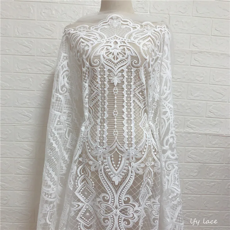 Новинка 2020 Стильная белая сетчатая фатиновая вышитая кружевная ткань материал