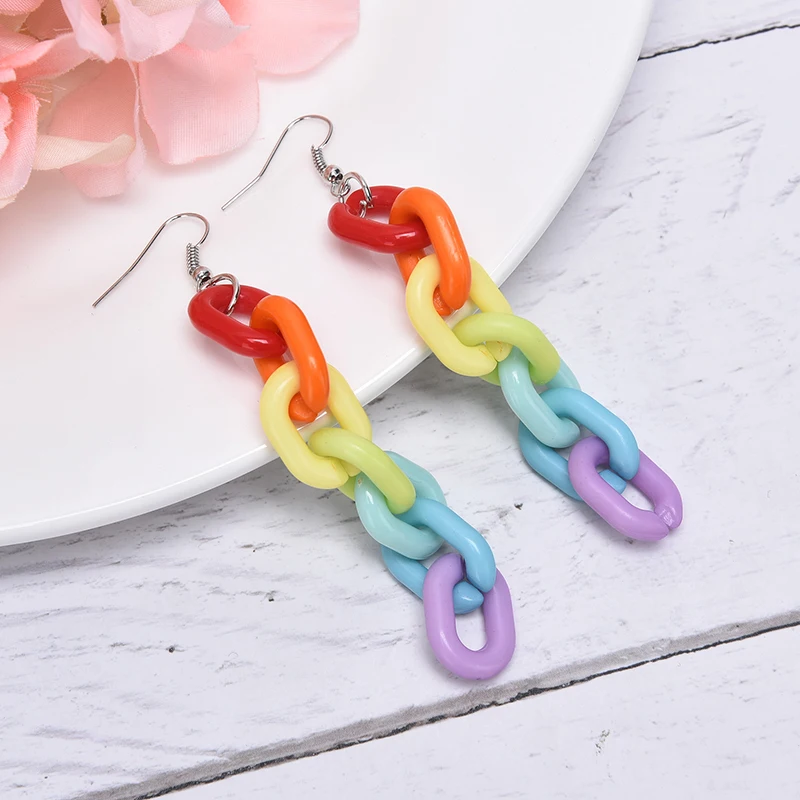 Женские Длинные акриловые серьги цепочки 1 пара ярких цветов яркие