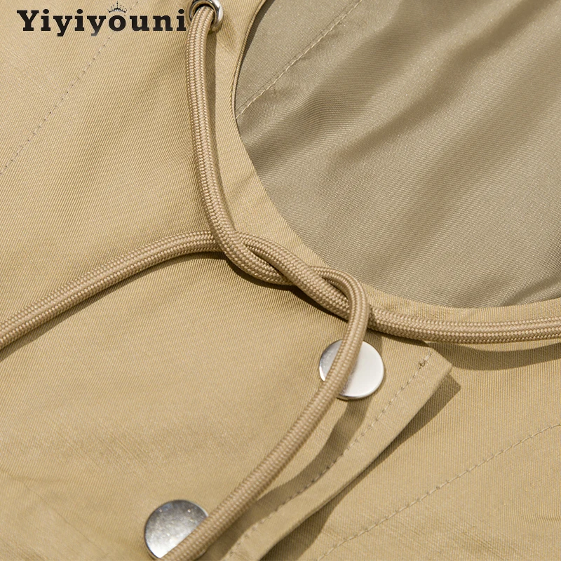

Yiyiyouni Casual Oversized Hooded Trench Coat Women Korean Loose Single-Breasted Cloak Windbreaker Women Pocket Outerwear Grey