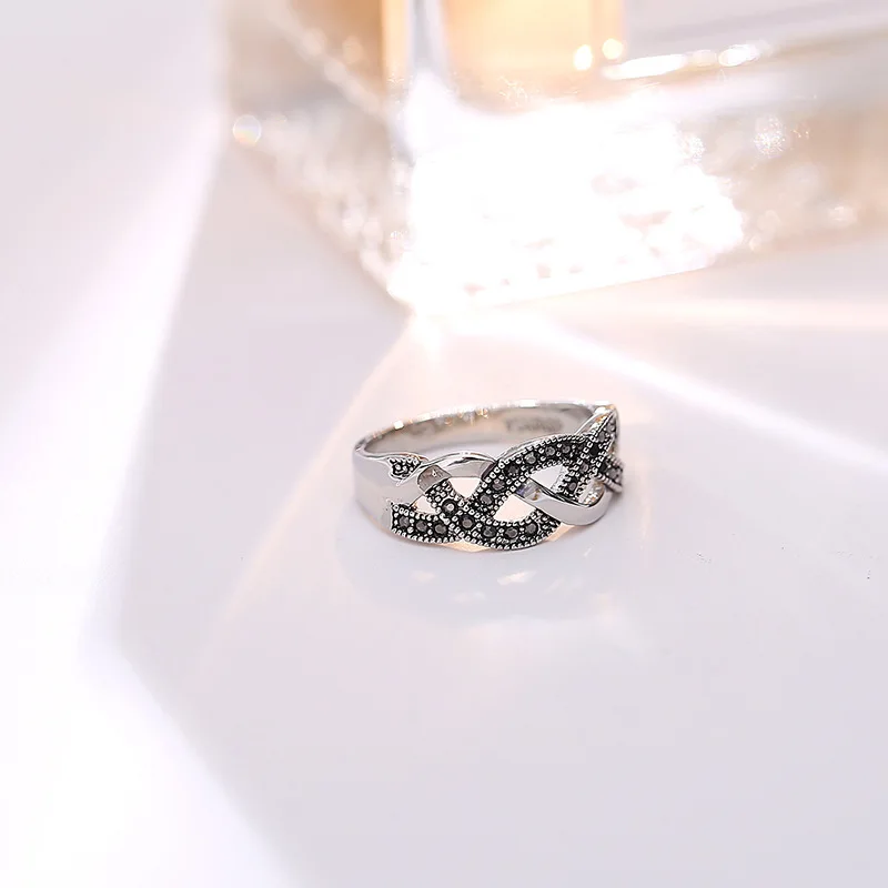 Новые Элегантные Стильные Простые Кольца блестящие черные стразы для женщин 2019