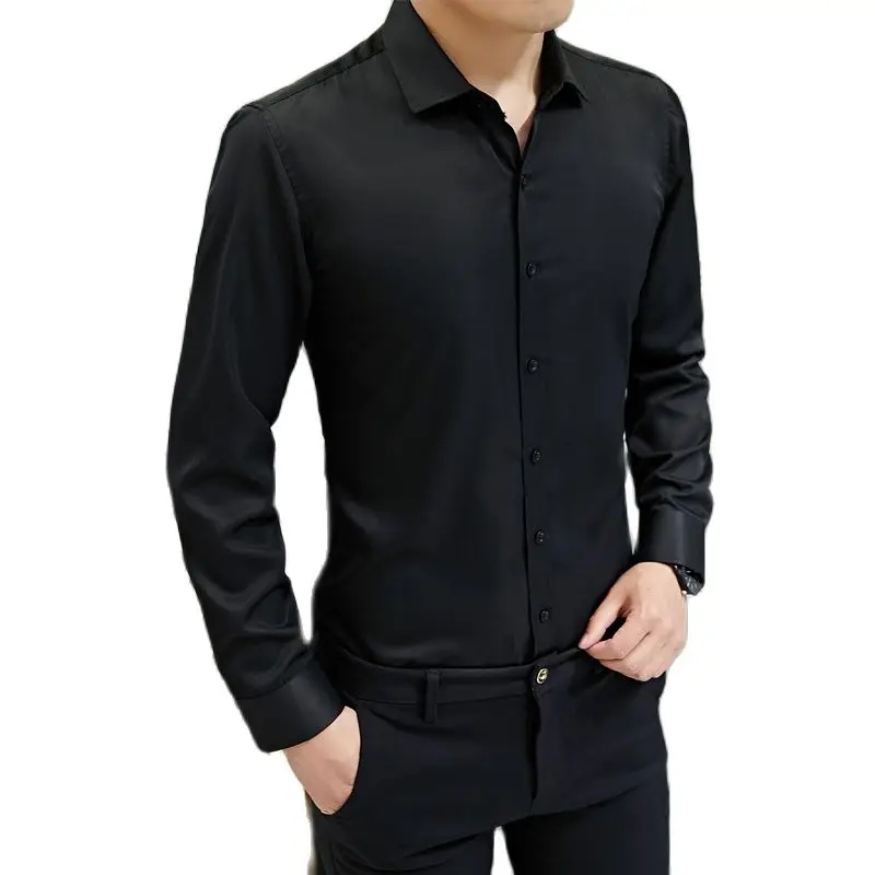 Рубашка мужская однобортная с воротником-хомутом официальная облегающая блузка