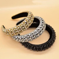 trendy new bling rhinestone headbands gold crystal hairband geometric diamond padded headband for women hair accessories