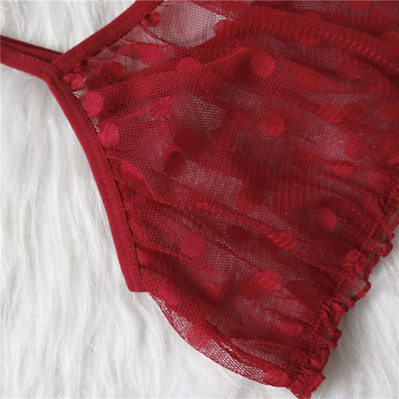 

Erotica Sexy Women's Clothing New Women Sexy Dot Mesh Bra Bowknot Underpants Sleepwear Black Lingerie Set S-XL Erotic Costumes