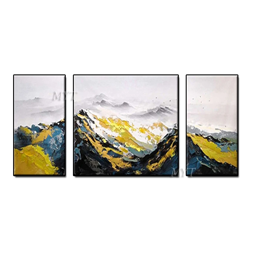 

No Framed Hand Painted New 3 Pieces Abstract Gold Mountain 100% Oil Painting On Canvas Art Foil Group Paintings Wall Decoration